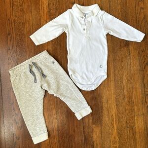 Petit Bateau Sweatpants/joggers and polo shirt set, 6 mo